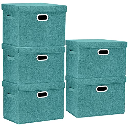 TYEERS Large Storage Bins with Lids, Collapsible, Washable, Fabric Storage Boxes for Organizing, 17.3x11.8x11.4 inches, 5 Pack, Aqua Deep - color: Auqa Deep, size: 5-Pack Large