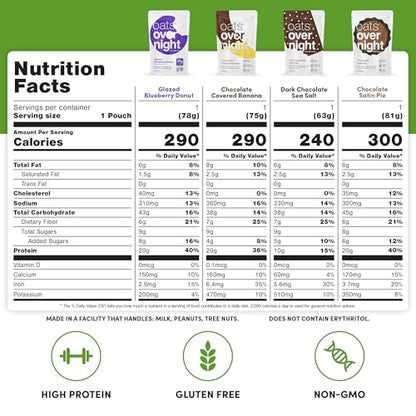 Oats Overnight Dessert Variety Pack - High Protein, High Fiber Breakfast Protein Shake - Gluten Free Oatmeal, Non GMO High Protein Oatmeal - Salted Toffee, Chocolate Satin Pie & More Flavors (16 Pack) - size: 2.6 Ounce (Pack of 16)