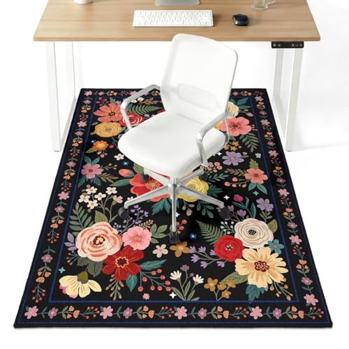 36" x 48" Office Chair Mat for Hardwood & Tile Floors, Desk Chair Mat Under Desk Floor Protector for Rolling Computer Chairs, Non-Slip Low Pile Area Rug for Home Office(Black) - color: Black, size: 36" x 48"