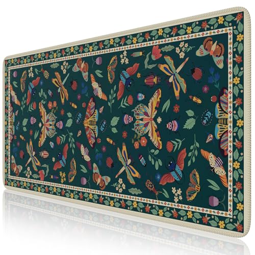 iCasso Desk Mat, Desk Matt for Desktop, Cute Desk Pad Mat, XXL Large Mouse Pad for Desk, Anti-Slip Big Mousepad with Stitched Edges, Keyboard Pad Mouse Mat for Computer(Green) - color: Butterfly-green
