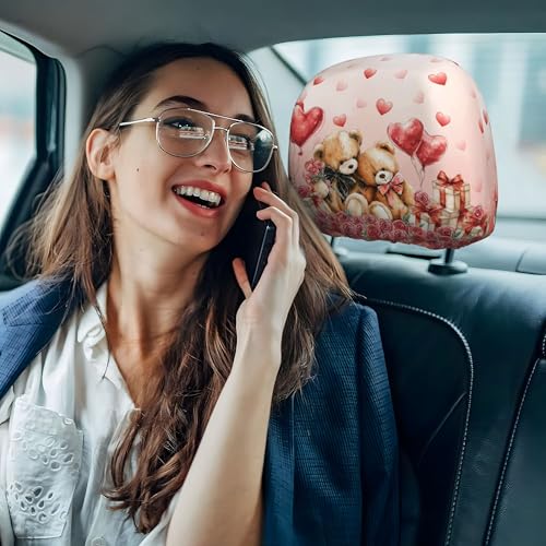 2PCS Universal Car Headrest Cover Love Bear Fabric Head Rest Covering for Truck Auto Red - color: Bear Couple