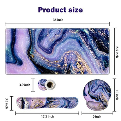 ARTSO Large Mouse Pad Ergonomic Keyboard Wrist Rest Support Combo, Memory Foam Gel Wrist Pad, Extended Desk Mat Protector, Non-Slip Desk Blotter, Purple Marble - color: Purple Marble