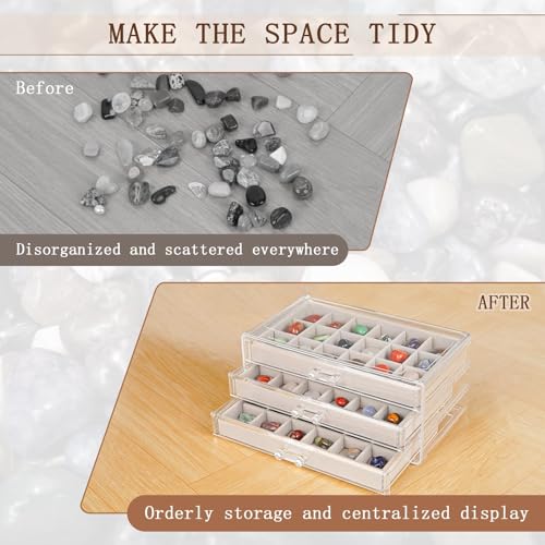 Bfttlity Acrylic Rock Display Case,54 Grids Rock Collection Box for Kids with Mini Magnifying Glass and Gloves, Clear Display Cases for Stones Collectibles Gemstone Crystals Storage Boxes - size: 54 Grids