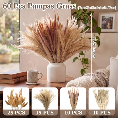 Junkin Set of 2 Decorative Books for Home Decor with 60 Pampas Grass Aesthetic Linen Fake/Faux Books Hidden Storage Boxes Modern Farmhouse Bookshelf Decor for Home Coffee Table Shelf Mantel