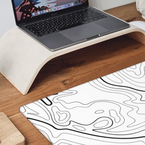 XXL White Topographic Contour Big Mouse Pad Large,Gaming Mouse Pad Desk Pad,35.4x15.7x0.12 Inch Long Computer Keyboard Mouse Mat Mousepad Non-Slip Base and Stitched Edge for Gaming and Office - color: White Topographic Contour, size: 35.4Lx15.7W inches