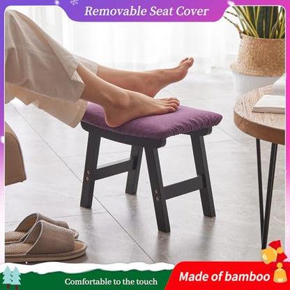 Kitsanery Foot Stool,Ottoman,Bamboo Small Sofa Foot Rest Under Desk,Extra Seating for Living Room, Bedroom and Kitchen (Black Stool Legs - Purple Surface) - color: Black Stool Legs - Purple Surface
