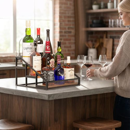 B4Life 3-Tier Liquor Bottle Display Shelf, Countertop Liquor Wine Rack, Bottle Storage Organizer for Whiskey and Spirits, Retro Bar Shelves and Shelf Stand, Mini Liquor Cabinet