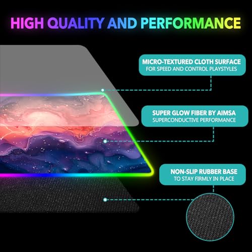 AIMSA Extra Large RGB Gaming Mouse Pad with 14 Light Modes, Extended LED Mouse Pad, Anti-Slip Rubber Base, Computer Keyboard Mousepad Mat, Abstract Purple Marble - color: Abstract Purple Marble