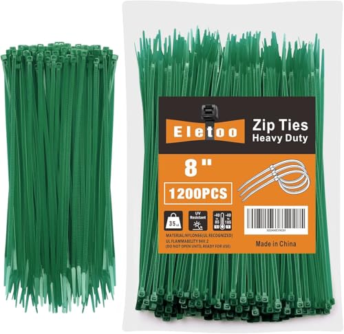 8 Inch Garden Green Zip Ties 1200 Pack, 35 LBS Tensile Strength, Self-Locking Nylon UV Resistant Cable Ties for Indoor and Outdoor - color: Garden Green, size: 8inch (1200 PCS)