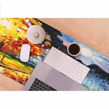 Autumn Lakeside Walk Gaming Mouse Pad Romantic Rain Scene Fall Foliage Large Mousepad Desk Keyboard Mat for PC,Home,Office 35.4"X15.7" - color: Autumn Lakeside walk