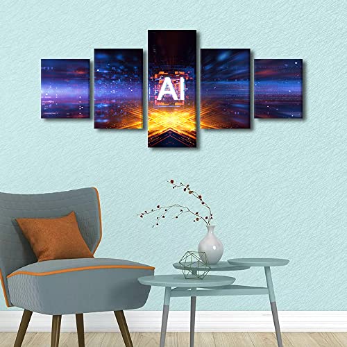 TUMOVO Wall Art for Office C Storage Pictures Print On Canvas Circuit Board Home Decor Technology Digital Wall Artwork Multi Panel Wall Art Giclee Gallery-Wrapped Posters and Prints, 50"x24" - color: Artwork-01, size: 50''Wx24''H
