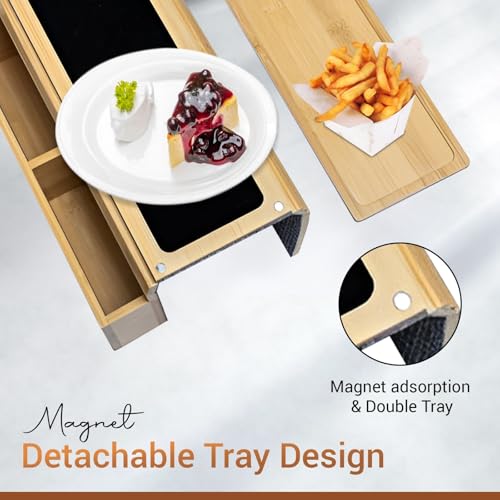 Couch Arm Tray - Bamboo Couch Table Armrest with Side Storage Pockets - Anti-Slip Multifunctional Sofa Snack Organizer for Drinks, Phone, Remote, and More (Natural)