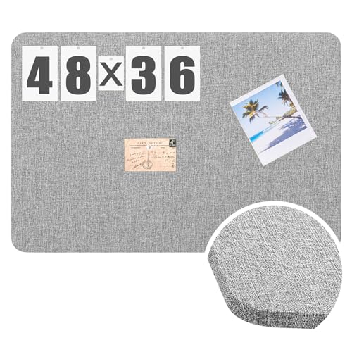 Hahafelt 48'' x 36' Linen Fabric Bulletin Board Pinboard for Walls Display Frameless Pinboard Display Notice Memory Board for Office Walls Home Kitchen Easy to Install(Grey) - color: Grey, size: 48" x 36"