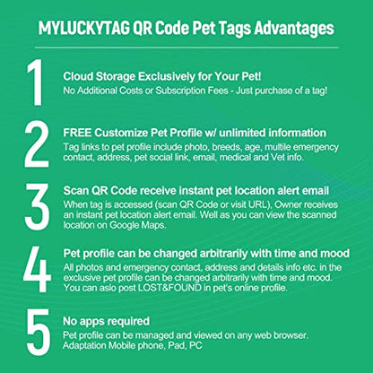 MYLUCKYTAG QR Code Pet ID | Personalized Dog & Cat Collar Tag | Online Profile with Instant Scanned Location Alert Email - style: Sky Paw
