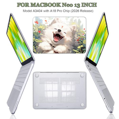 for 2026 Apple MacBook Neo 13 Inch Case A18 Pro A3404 with Hard Shell Keyboard Cover, Screen Protector, Silicone Dust Plugs and Webcam Privacy Cover, Cute Puppy - color: Dog