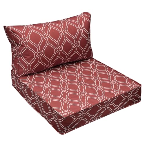 AAAAAcessories Outdoor Seat Cushions for Chairs, Fade-Resistant, Waterproof Patio Furniture Replacement Cushions, 23.5" x 25.5" x 5" + 23.5" x 13.5", Clay Red Vine Trellis - color: Clay Red Vine Trellis, size: 23.5"x25.5"x5" / 23.5"x13.5"