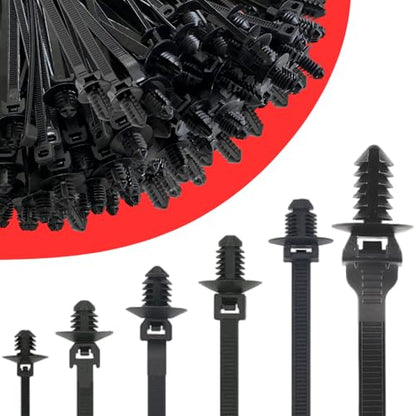 60Pcs Nylon Universal Cable Tie with Buckle Push Mount Zip Tie Mount ChristmasTree Zip Ties Mounts Automotive Cable Ties Wire Clips Fuel Line Ziptie High Temp Heat Resistant Wire Wrap (6-Types) - size: 6 Types