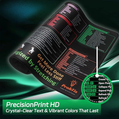 ProbTis Excel Cheat Sheet Desk Pad – XXL 35.4"x15.7" Shortcuts Mousepad for Keyboard | Non-Slip Base, Stitched Edges, Pro Office & Back to School Mat - color: Excel Pro-v2