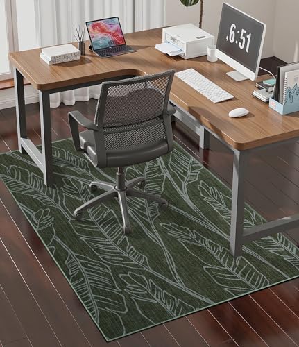 chakme Office Chair Mat for Hardwood Floor, 48"x36" Easy Glide Computer Desk Mat Protector for Rolling Chair Under Desk Rug Nonslip Backing, Machine Wash, (Dark Green Leaf) - color: Dark Green Leaf, size: 36"x48"