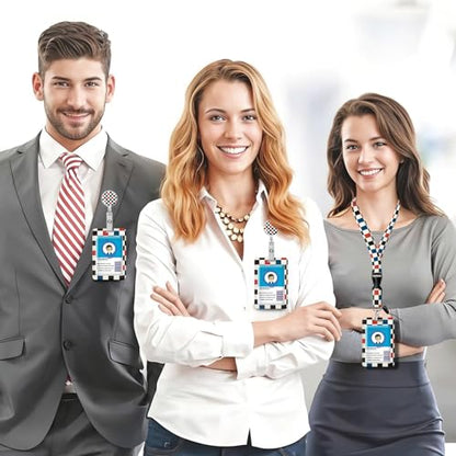 ID Badge Holder with Lanyard Fashionable ID Card Holders with Retractable Lanyards Soft Fiber Metal Clip Sturdy Buckle for Key Wallet Work Nurse Teacher (Cute Checkerboard) - color: Cute Checkerboard