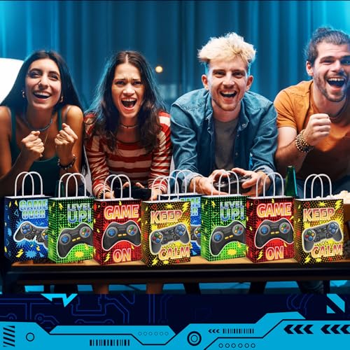 MotiMind 24 Pcs Video Game Party Bags with Handle Gaming Paper Candy Treat Goodie Bags for Multiple Occasions - style: Video Game