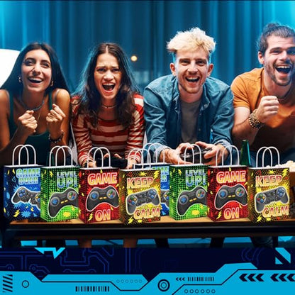 MotiMind 24 Pcs Video Game Party Bags with Handle Gaming Paper Candy Treat Goodie Bags for Multiple Occasions - style: Video Game
