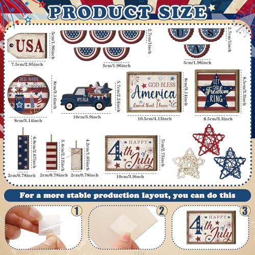 20 Pcs 4th of July 250th Anniversary Patriotic Tiered Tray Decoration USA Flag Wood Signs Rustic Independence Day Wooden Tiered Tray Decorations for Labor Memorial Day Home Party - style: Classic Style