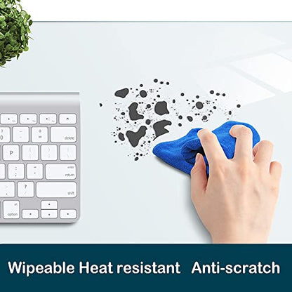 Desk Pad Blotters Protector Clear 14x30 in Plastic Desktopper Writing Surface Cover Desk Organizer Mat with Mouse Pad for Office Home Laptop Computer Tabletop Keyboard Mat Easy Clean Waterproof Glass - size: 14 x 30 inches