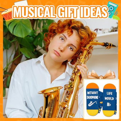 HAPPYPOP Music Gifts for Music Lovers - Guitar Saxophone Violin Socks for Musicians Players - color: Without Saxophone Life Would B