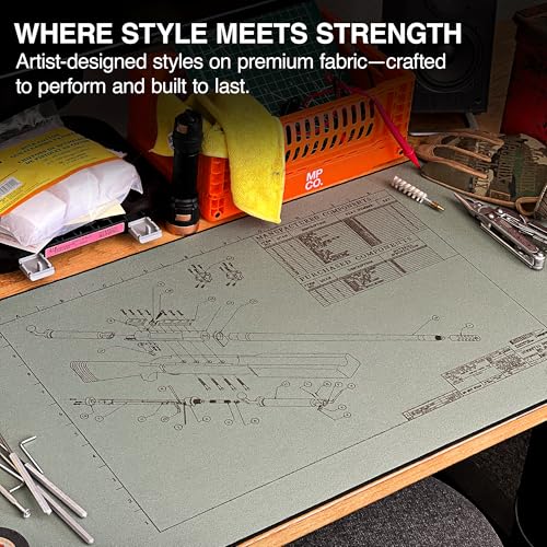 MPCO. Blueprints Large Gaming Desk Pad - 36" x 17" Duraglyde Fabric Browning 50 Cal – Green Desk Mats - Non-Slip, Washable, Smooth Glide for Precision Gaming & Work - color: Duraglyde Browning 50 Cal – Green