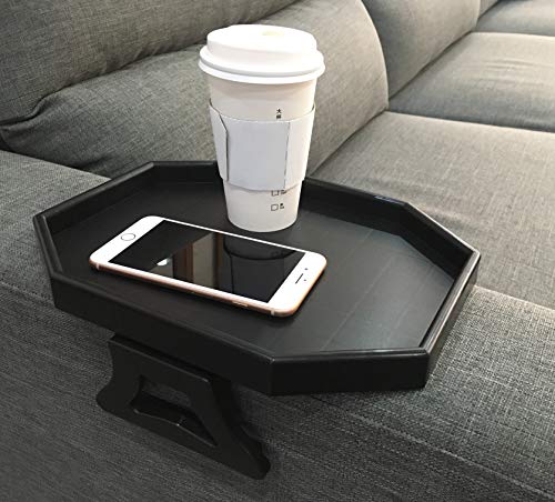 NHD Sofa Armrest Clip Table – No-Slip Couch Tray for Drinks, Snacks, Remote – Adjustable Armchair Table for Living Room, Bedroom, Dorm – Fits Most Armrests (Black) - color: Black
