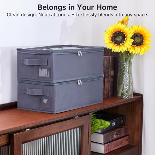 VHS Storage Box – 2 Pack Cassette Tape Storage Organizer with Clear PVC Lid – Stackable Storage Box Holds 14 Clamshell VHS Tapes – Gray Media Case - size: VHS-2Pack-Gray