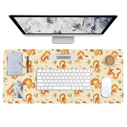 AUPET PU Leather Desk Pad Protector Blotter, Animal 35 x 17in Large Mouse Pad,Cute Office Desk Mat,Waterproof Non-Slip Desk Writing Drawing Pad for Office Home Game (Dragons) - color: Dragons