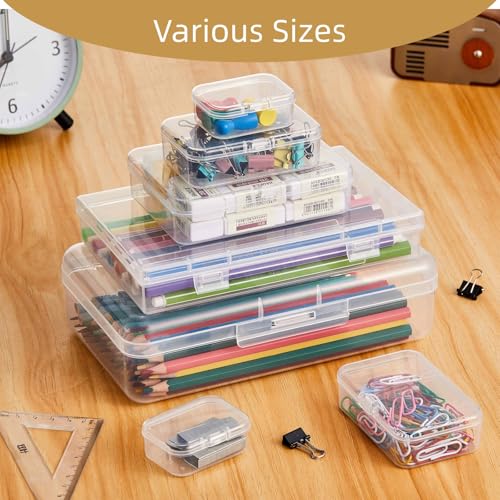 42 Pieces Mixed Sizes Rectangular Empty Mini Clear Plastic Organizer Box | Hinged Lids, For Small Items, Craft Projects - size: 5 Sizes Rectangle