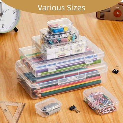42 Pieces Mixed Sizes Rectangular Empty Mini Clear Plastic Organizer Box | Hinged Lids, For Small Items, Craft Projects - size: 5 Sizes Rectangle