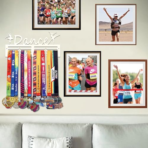 Resama Medal Hanger Holder Display Wall Rack Frame Shelf-Medal Hanger Awards Ribbon Soccer,Gymnastics,Holder Display Rack for 60 Medals - color: Dance White
