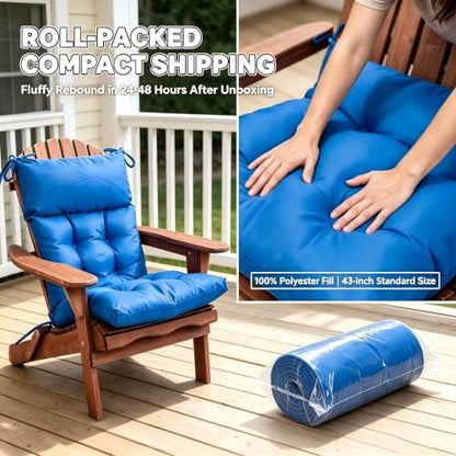 QILLOWAY Outdoor Rocking Chair Cushions Set of 2, 100% Polyester Waterproof Patio Rocking Chair Cushion, High Back Weatherproof Chair Pad for Adirondack & Outdoor Furniture, Marine Blue - color: Marine Blue