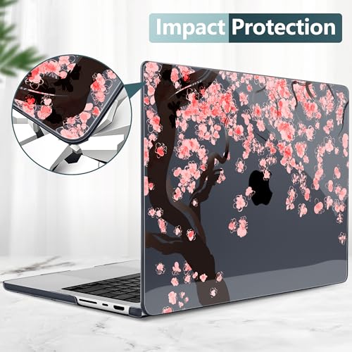 DONGKE Case for MacBook Pro 14 Inch (2026-2021 Release, M5 M4 M3 M2 M1 Pro/Max Chip), Plastic Slim Hard Shell Protective Cover with Keyboard Cover & Screen Protector, Cherry Blossoms - color: Black Cherry Blossoms