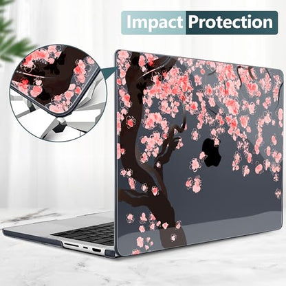 DONGKE Case for MacBook Pro 14 Inch (2026-2021 Release, M5 M4 M3 M2 M1 Pro/Max Chip), Plastic Slim Hard Shell Protective Cover with Keyboard Cover & Screen Protector, Cherry Blossoms - color: Black Cherry Blossoms