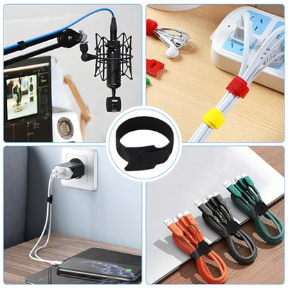 70 PCS 6 inch Cable Ties Reusable Cable Management Adjustable Cable Organizer, Cable Straps, Cord Wraps and Hook Loop Straps for Computer,Gaming, Wire, Desk- Home Office Essentials - size: 6Inch（Black)70pcs