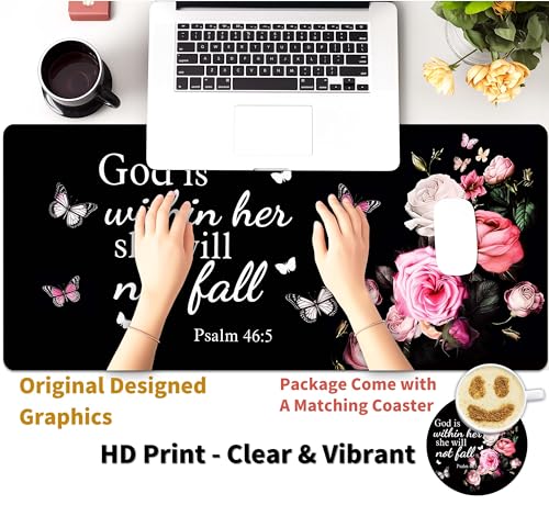 Extended Large Gaming Mouse Pad with Coaster - 35.4 x 15.7 Full Desk Mousepad - Stitched Edges - Ultimate Gaming Desk Mat - Bible Flowers - color: Bible FLowers, size: 35.4L x 15.7W inches