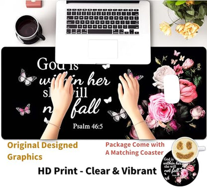 Extended Large Gaming Mouse Pad with Coaster - 35.4 x 15.7 Full Desk Mousepad - Stitched Edges - Ultimate Gaming Desk Mat - Bible Flowers - color: Bible FLowers, size: 35.4L x 15.7W inches