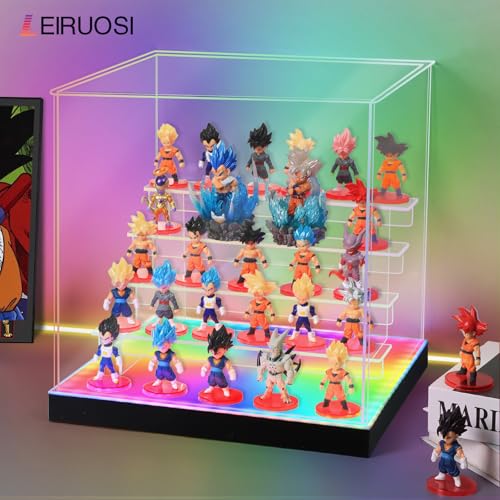 Acrylic Display Case with RGBW LED Light, 5 Tier Clear Display Box, Dustproof Display Cabinet Shelf for Action Figures and Collectibles, Mini Toys, Assembly Showcase (11.81x11.02x12.99in) - size: 5 Tier 11.81x11.02x12.99in
