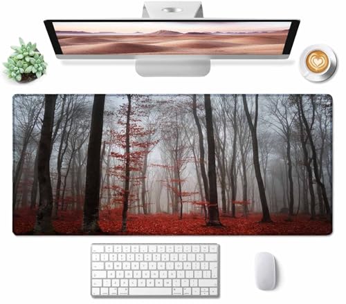 Gaming Mouse Pad Desk Pad,Extended Big Mouse Pad,35.4x15.7 Inch Long Computer Keyboard Mouse Mat Mousepad with Non-Slip Base and Stitched Edge for Gaming and Office Autumn Forest - color: Autumn Forest, size: 35.4L x 15.7W inches