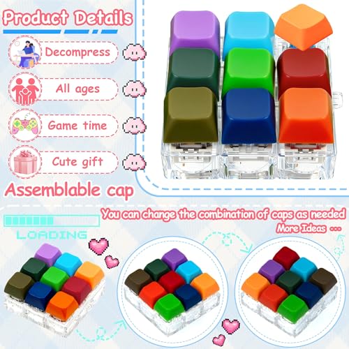 Keyboard Fidget Toy, Keyboard Keychain Fidget Toys, 9-in-1 Clicker Fidget Toy, Stress Relief Desk Decompression Button, Anxiety Relief Valentine's Day Gifts (9 Color-Bright) - color: 9 Color-bright