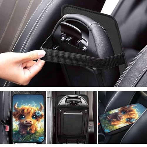 Wanyint Cute Highland Cow Car Center Console Armrest Cover Universal fit for SUV Truck Vans Sedans, Armrest Seat Box Cover Protector Pad Lid - color: Cute Highland Cow