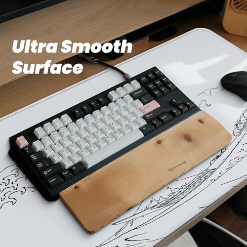 Gaming Mouse Pad, Large 31.5 x 11.8 inches Mousepad, Long Keyboard Pad, Cute Mouse Mat for Computer with Stitched Edges and Non-Slip Base (Japanese Grey White Wave) - color: Japanese White Wave