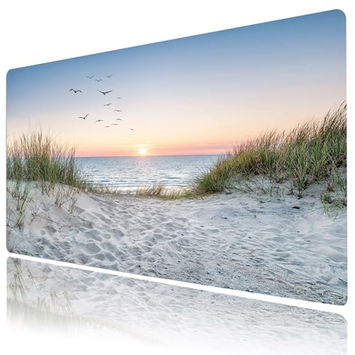 EOBTAIN Large Beach Mouse Pad Coastal Sunset Desk Mat for Keyboard and Mouses Nature Landscape Ocean Sea Desktop Accessories for Office Smooth Non Slip Rubber Gaming Mousepads,31.5x15.7 Inch - color: Blue
