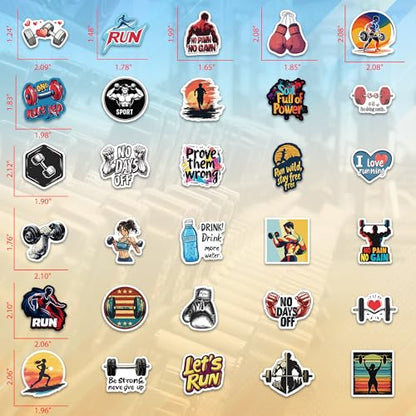DETICKERS Fitness Stickers Sports Stickers for Gym Lovers Water Bottles 50 PCS Waterproof Vinyl Motivational Stickers Gifts - style: Gym