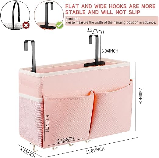 Bedside Storage Organizer 5 Pockets with 4 Hooks Hanging Storage Bag for Headboards/Bunk Bed (2Pack Pink) - color: 2Pack Pink